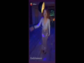 Sally LoMonaco dancing low-cut top cleavage display