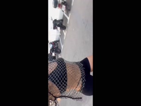 Maria Pedraza Fishnet Top and Shorts Ass View