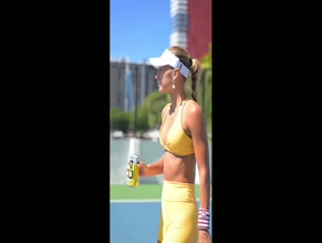 Olivia Elliott: Cleavage and Upper Thigh View in Athletic Attire